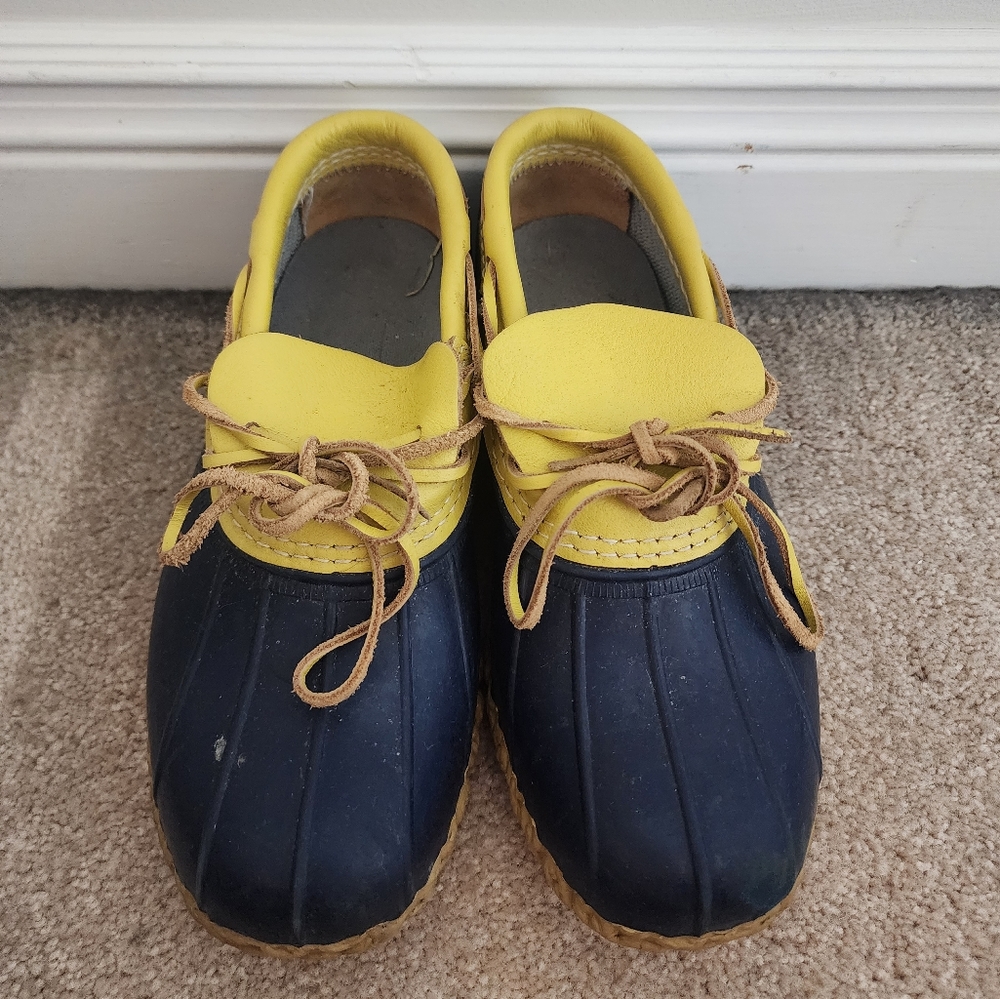 Women's L.L. Bean yellow and blue bean boots size 6